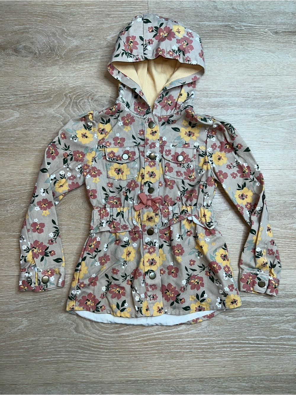 Little Lass, Floral Hooded Denim Jacket, Long Sleeves, Girls 6
